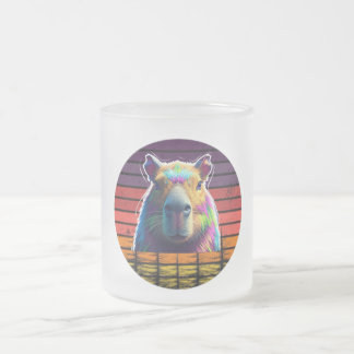Retro Psychedelic Capybara Rainbow Sunset Glass Frosted Glass Coffee Mug