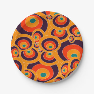 Retro Psychedelic Circles Pattern Decorative Paper Plate