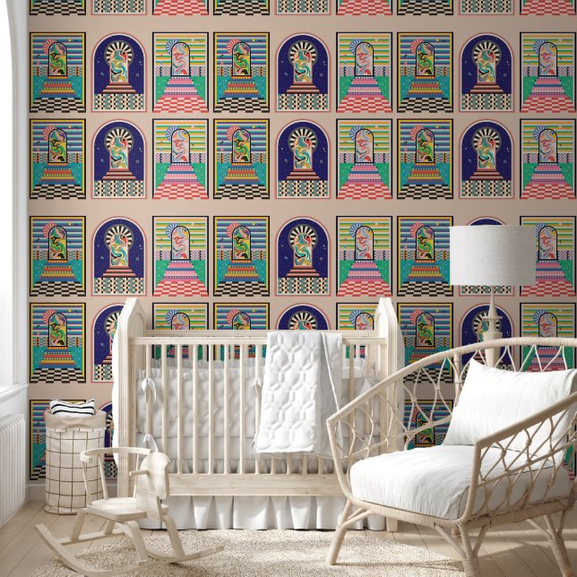 Retro Psychedelic Colourful Celestial Art Wallpaper (Kids)