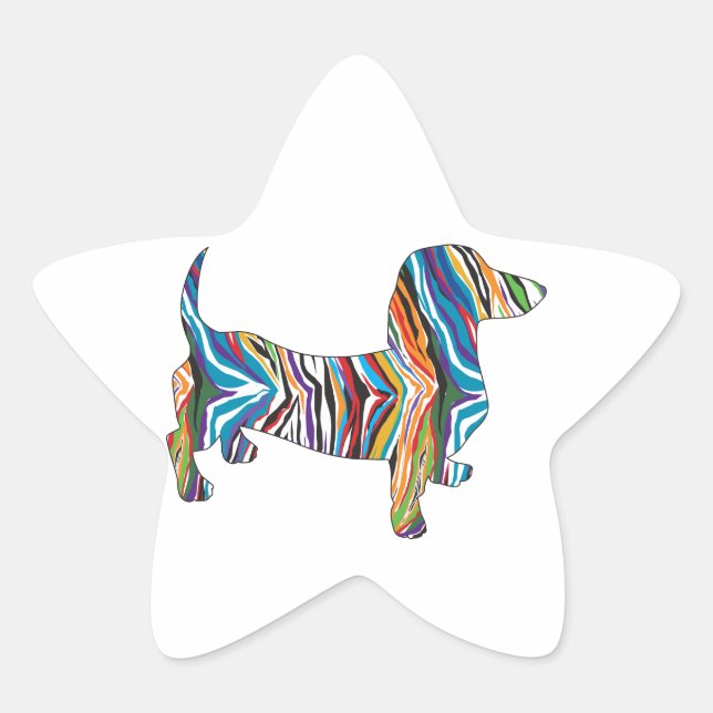 Retro Psychedelic Dachshund Star Sticker (Front)