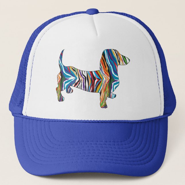 Retro Psychedelic Dachshund Trucker Hat (Front)