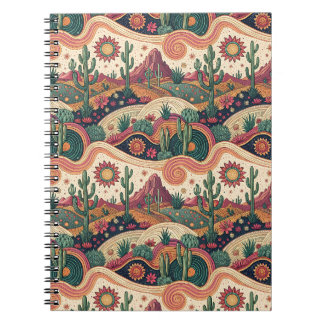 Retro Psychedelic Desert Cactus Sunset Landscape Notebook