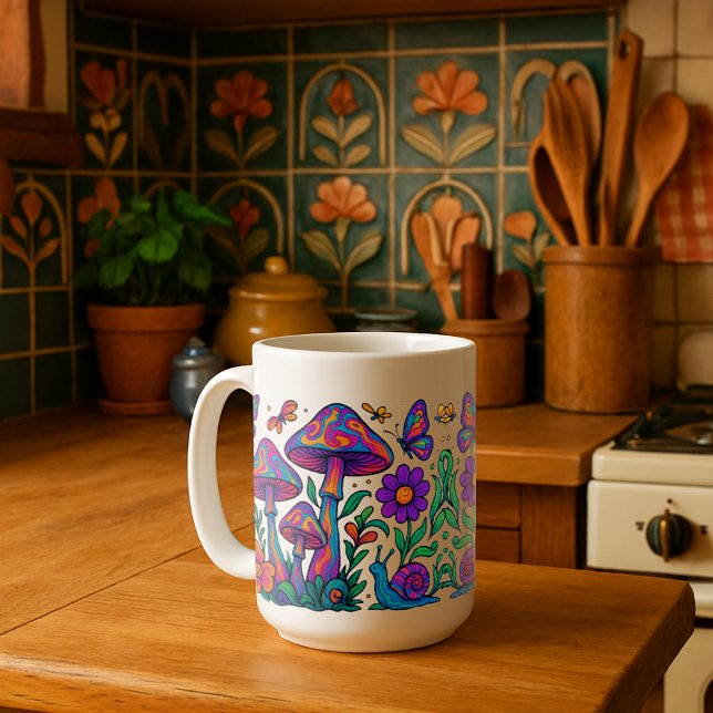 Retro Psychedelic Flowers & Mushrooms Mug (Creator Uploaded)