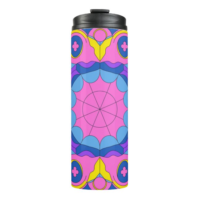 Retro Psychedelic Geometric Mandala Pattern Thermal Tumbler (Front)