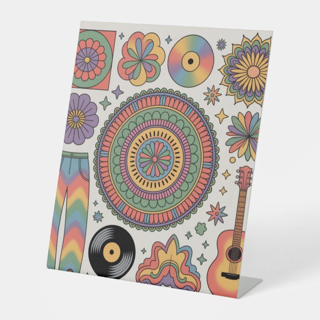 Retro Psychedelic Groovy Aesthetic  Pedestal Sign (Front)
