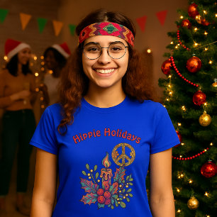 Retro Psychedelic Hippie Holidays Christmas T-Shirt