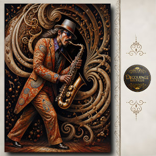 Retro Psychedelic Jazz Saxophone Player Art Tissue Paper