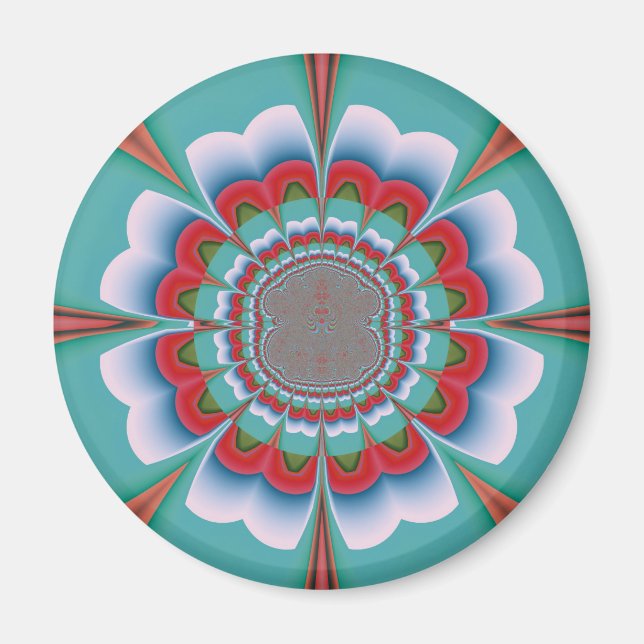 Retro Psychedelic Mandala Bloom Abstract Art Magnet (Front)