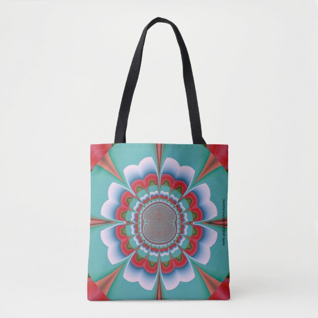 Retro Psychedelic Mandala Bloom Abstract Art Tote Bag (Front)