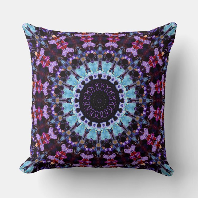 Retro Psychedelic Mandala Hippie Boho Tie Dye Cushion (Front)