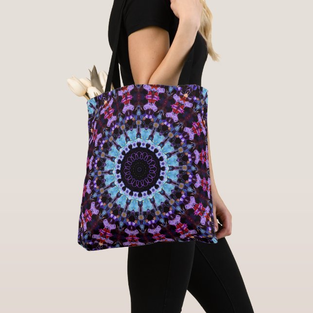 Retro Psychedelic Mandala Hippie Boho Tie Dye Tote Bag (Close Up)