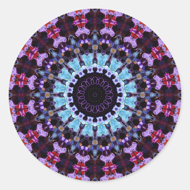Retro Psychedelic Mandala Trippy Hippie Boho Chic Classic Round Sticker (Front)