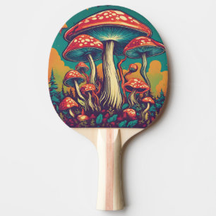 Retro Psychedelic Mushroom AI Art Ping Pong Paddle