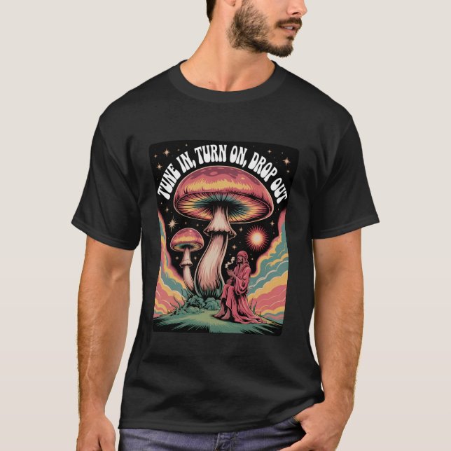 Retro Psychedelic Mushroom Cosmic Vibes T-Shirt (Front)