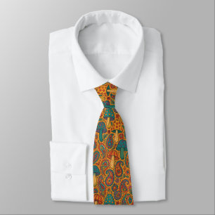 Retro Psychedelic Mushroom & Paisley Pattern Tie