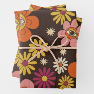 Retro Psychedelic Mystic Eye Floral Wrapping Paper