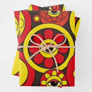 Retro Psychedelic Mystic Eye Floral Wrapping Paper