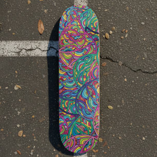 Retro Psychedelic Neon Swirl Doodle Pattern Skateboard