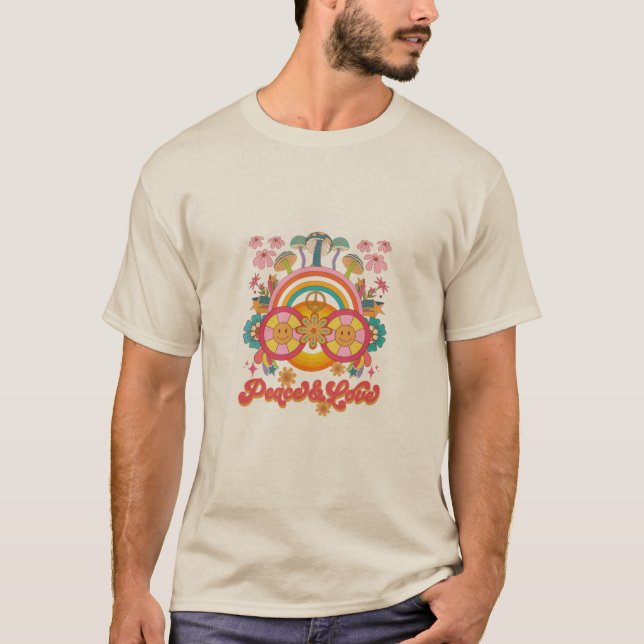 Retro psychedelic Peace and Love  T-Shirt (Front)