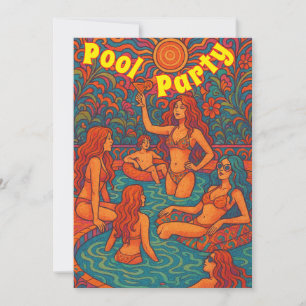 Retro Psychedelic Pool Party Invitation