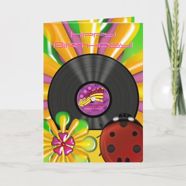 Retro Psychedelic Vinyl Record Personalised Cards (Front)