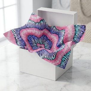 Retro Psychedelic Wavy Line Art Pink Blue Abstract Tissue Paper