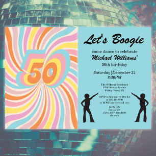 Retro Psycho Boogie Colorful Men's 50th birthday Invitation