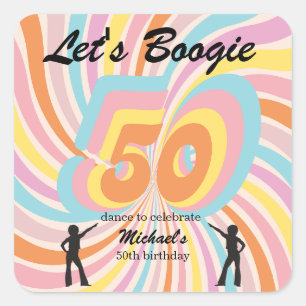 Retro Psycho Boogie Colorful Men's 50th birthday Square Sticker