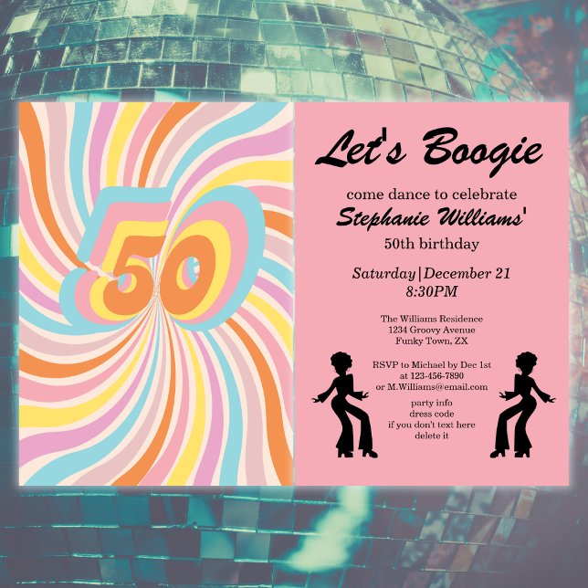 Retro Psycho Boogie Colourful Women's 50th birthda Invitation (Creator Uploaded)