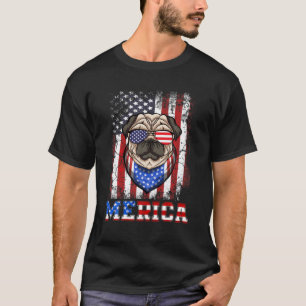 Retro Pug Merica 4Th Of July US Flag Sunglasses Pa T-Shirt