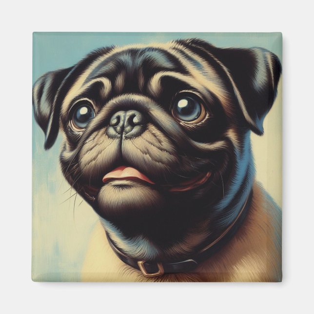 Retro Pug Painting Magnet (Front)