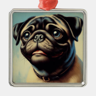 Retro Pug Painting Metal Tree Decoration