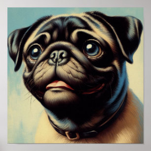 Retro Pug Painting Poster