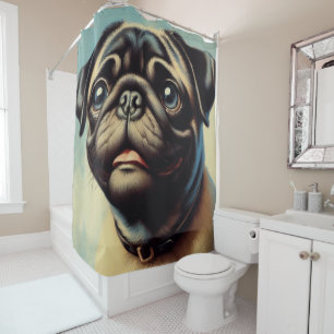 Retro Pug Painting Shower Curtain