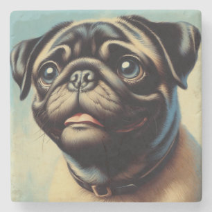Retro Pug Painting Stone Coaster