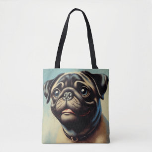 Retro Pug Painting Tote Bag