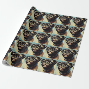 Retro Pug Painting Wrapping Paper