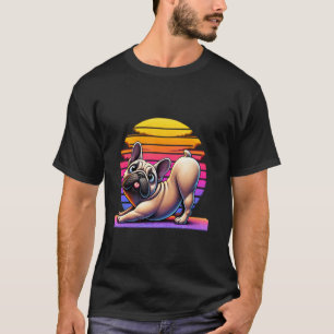 Retro Pug Yoga Pose with Vintage Sunset 80s French T-Shirt