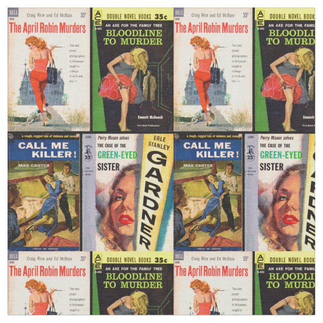 retro pulp murder mystery novels covers print fabric (Close Up)