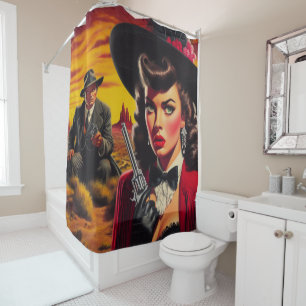 Retro Pulp Western Girl Shower Curtain