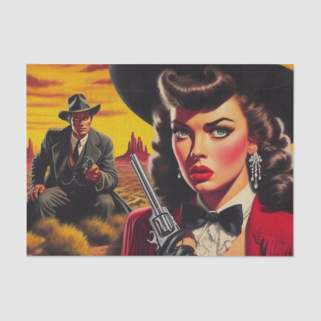 Retro Pulp Western Girl Tissue Paper (Front)