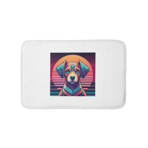 Retro Pulse Pup 80s Sunset Vibes Bath Mat