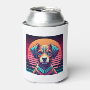 Retro Pulse Pup 80s Sunset Vibes Can Cooler