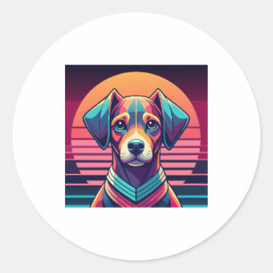 Retro Pulse Pup 80s Sunset Vibes Classic Round Sticker
