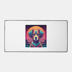 Retro Pulse Pup 80s Sunset Vibes Desk Mat