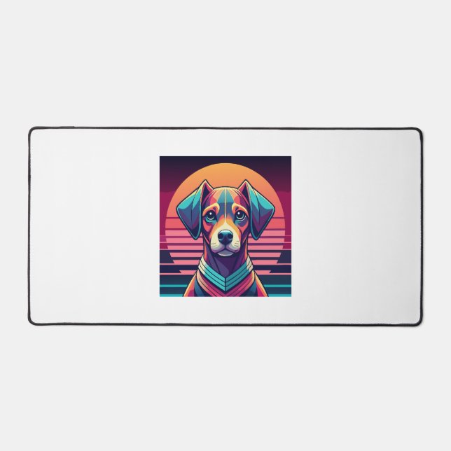Retro Pulse Pup 80s Sunset Vibes Desk Mat (Front)