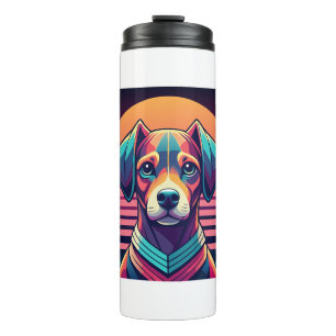 Retro Pulse Pup 80s Sunset Vibes Thermal Tumbler