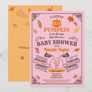 Retro pumpkin baby girl shower invitation