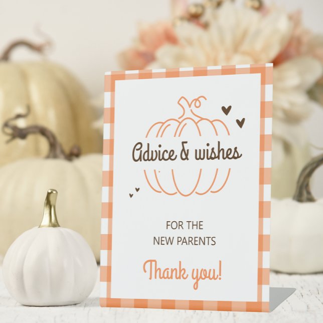 Retro Pumpkin Baby Shower Advice and Wishes Custom Pedestal Sign (Creator Uploaded)