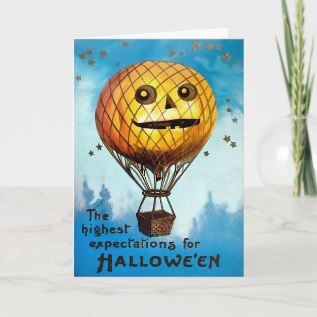 Retro Pumpkin Balloon Halloween Card (Front)